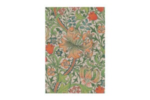 Produktbild: Handduk 35x50 cm med Golden Lily-mönster, blommor och fåglar i grönt, orange, rött och beige.