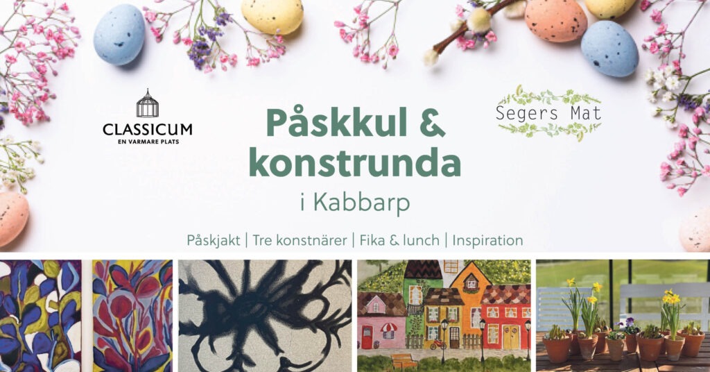 Påskinspirerat kollage med bilder från konstnärerna maria Lang, Marie Caldemo och Sofia Ekeberg